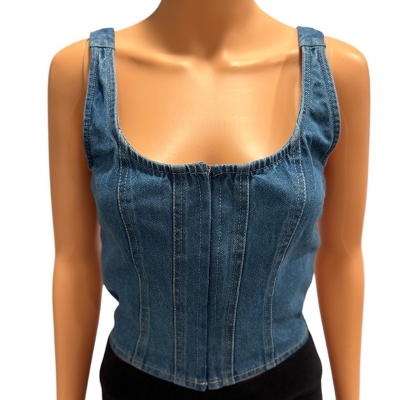 Lone Star Tops - LONE STAR Bustier Corset Top Denim Blue Stretchy Lightly Distressed NWT Small
